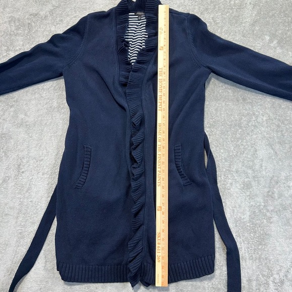 Talbots Blue Ruffle Cardigan Womens Medium Tie Waist Lined Pockets Cotton Blend - Picture 7 of 12